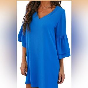 Belongsci Royal Blue Flutter Sleeve Dress XL | Wedding Guest Cocktail Party
